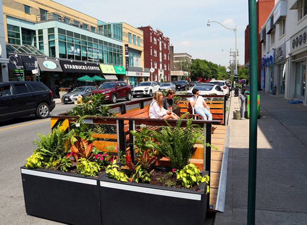 Bench seat patio in the streets